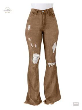 High Waist Ripped Bell Bottom Flare Jeans